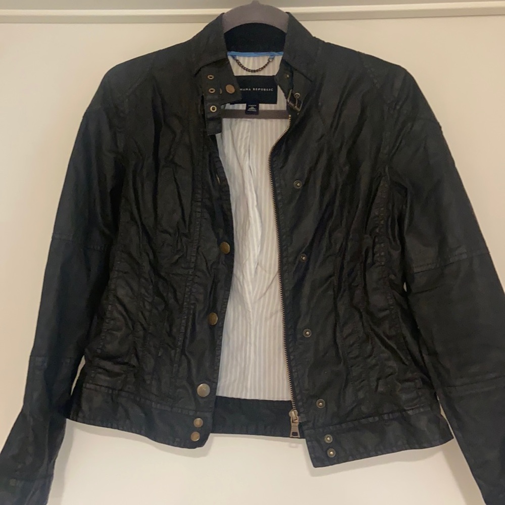 ✨SALE✨ Banana Republic Moto Jacket Black Waxed Cotton XS Corduroy Collar